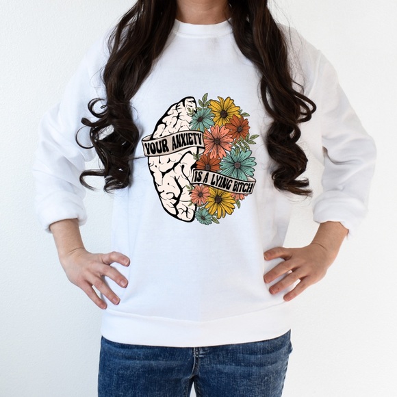 Anxiety is a liar mental health graphic crewneck sweatshirt oversized large - Picture 3 of 9